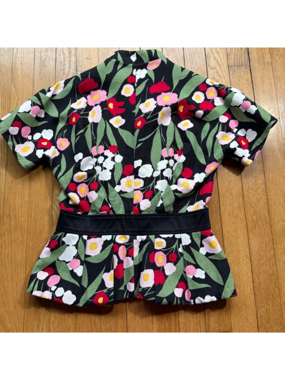 Kenzo Size M Floral Linen Blend Short Sleeve Blazer Jacket with Black Belt - Picture 10 of 16